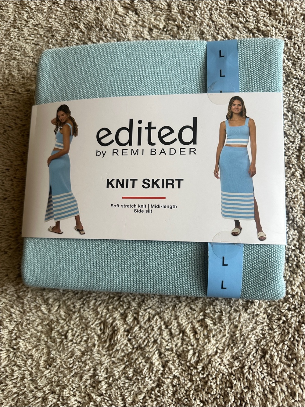 Light Blue Knit Midi Skirt